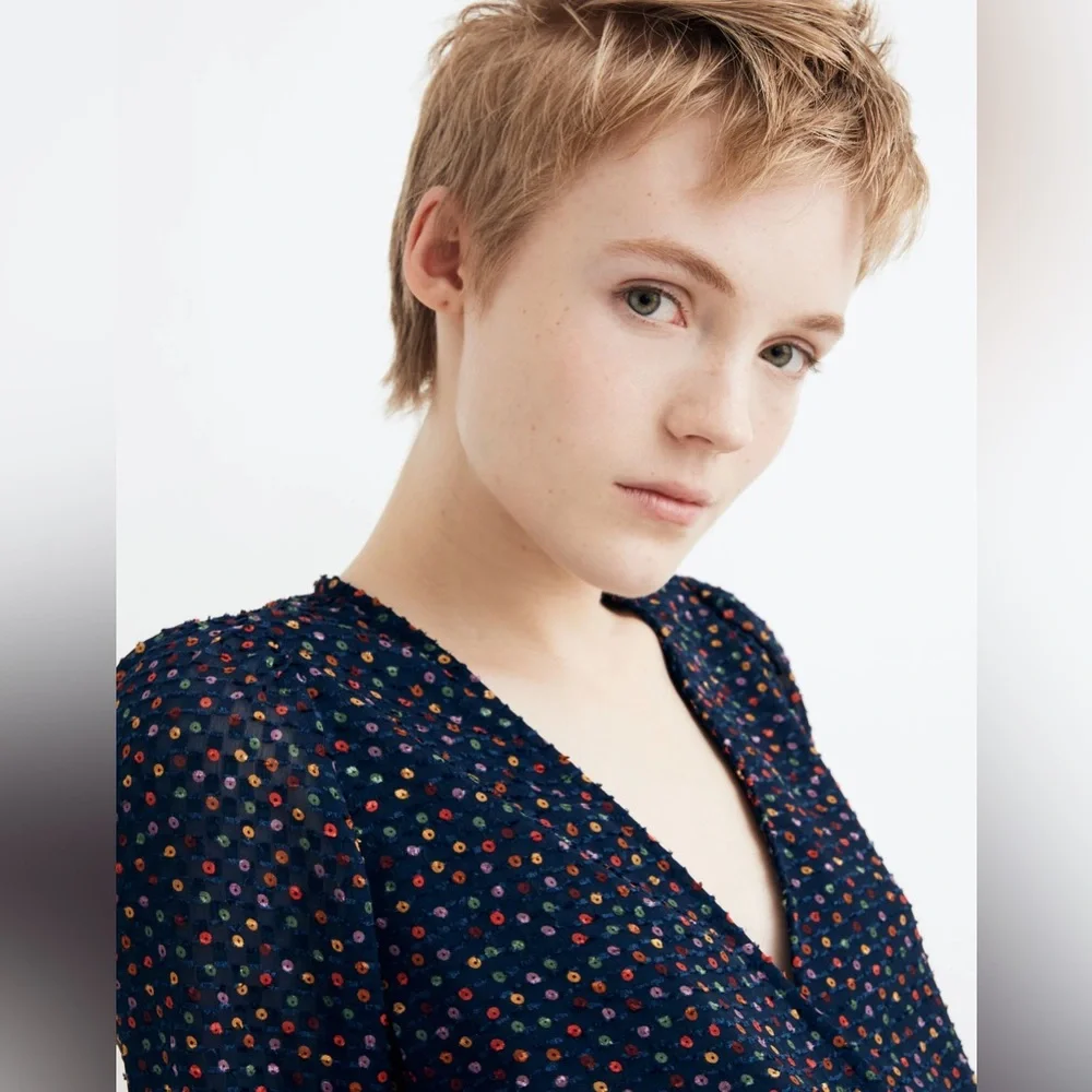 Madewell Women’s Lyric Wrap‎ Top in Sugar Dot